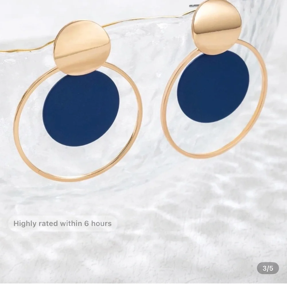 New Gold and Blue Hoop Earrings